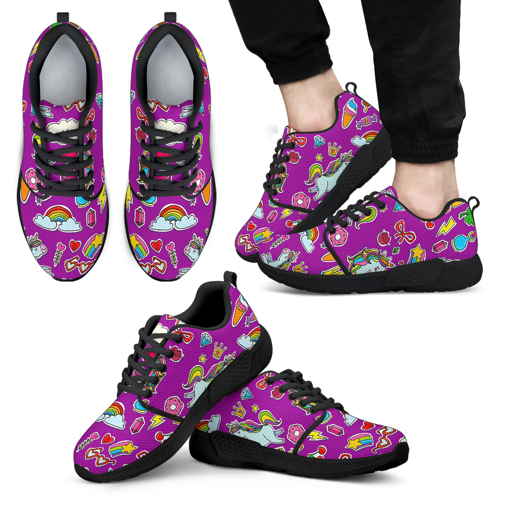 Purple Girly Unicorn Pattern Print Men's Athletic Shoes