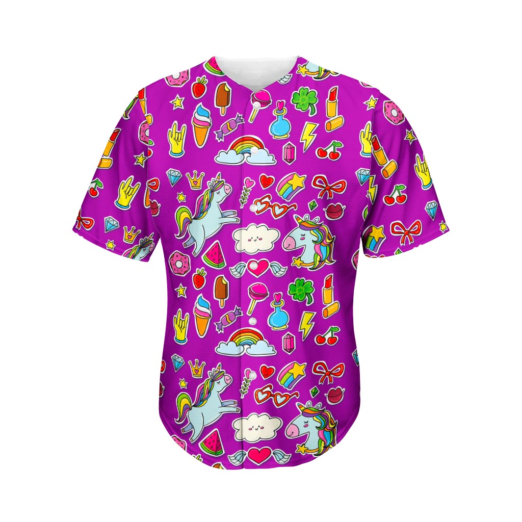 Purple Girly Unicorn Pattern Print Men's Baseball Jersey