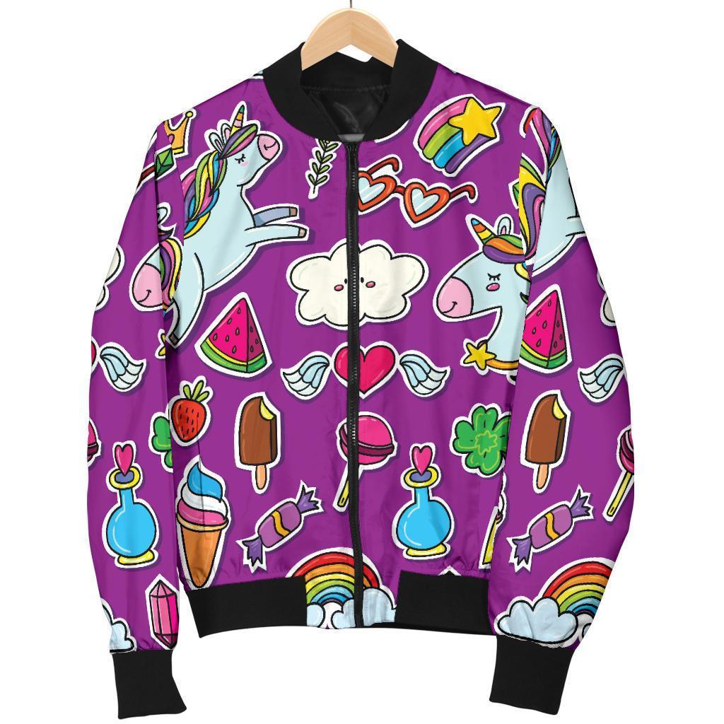 Purple Girly Unicorn Pattern Print Men's Bomber Jacket