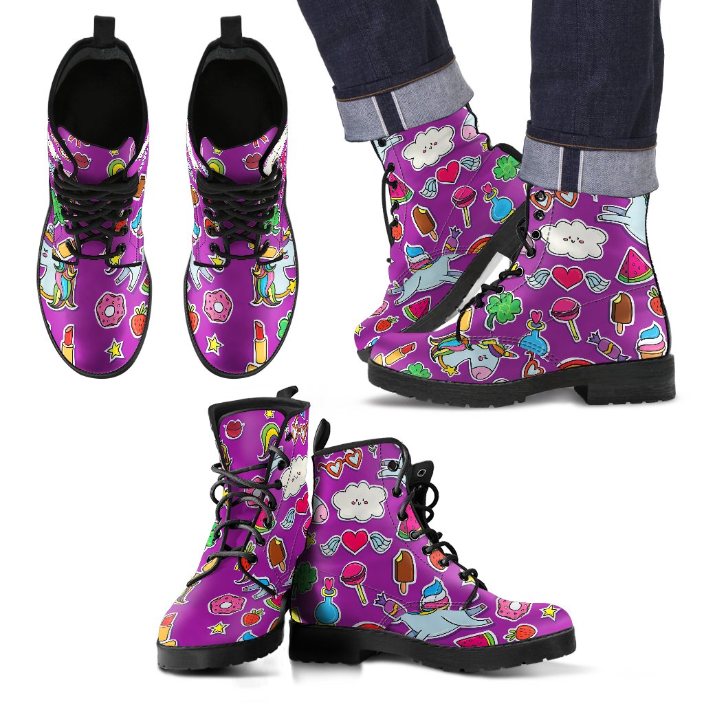 Purple Girly Unicorn Pattern Print Men's Boots