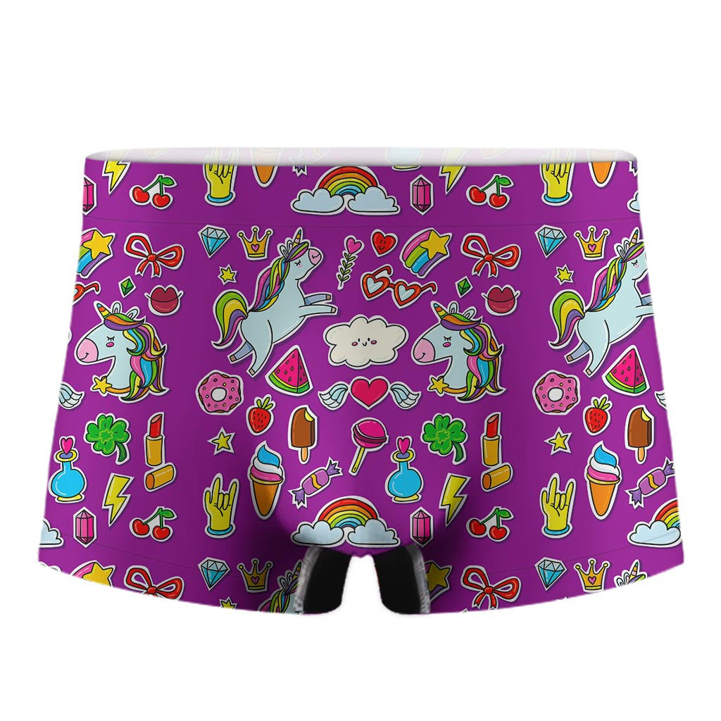 Purple Girly Unicorn Pattern Print Men's Boxer Briefs