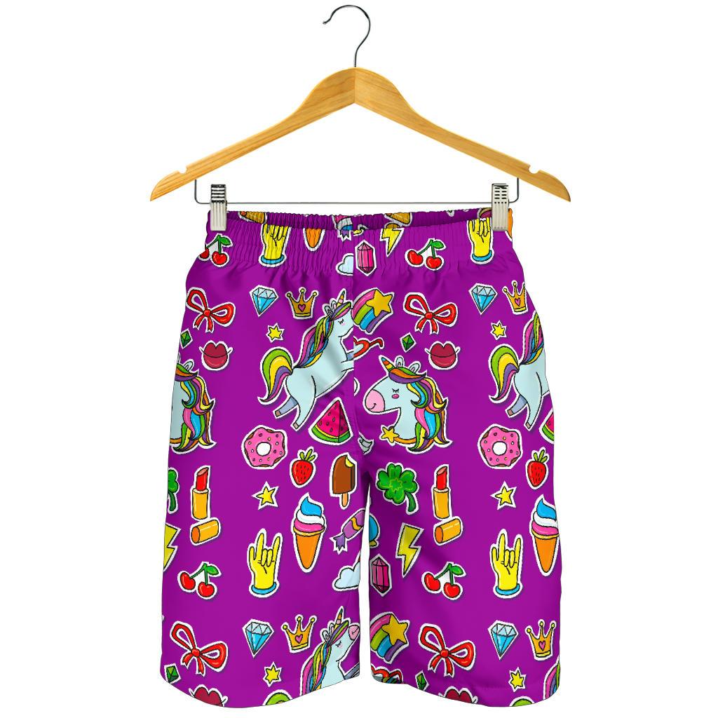 Purple Girly Unicorn Pattern Print Men's Shorts