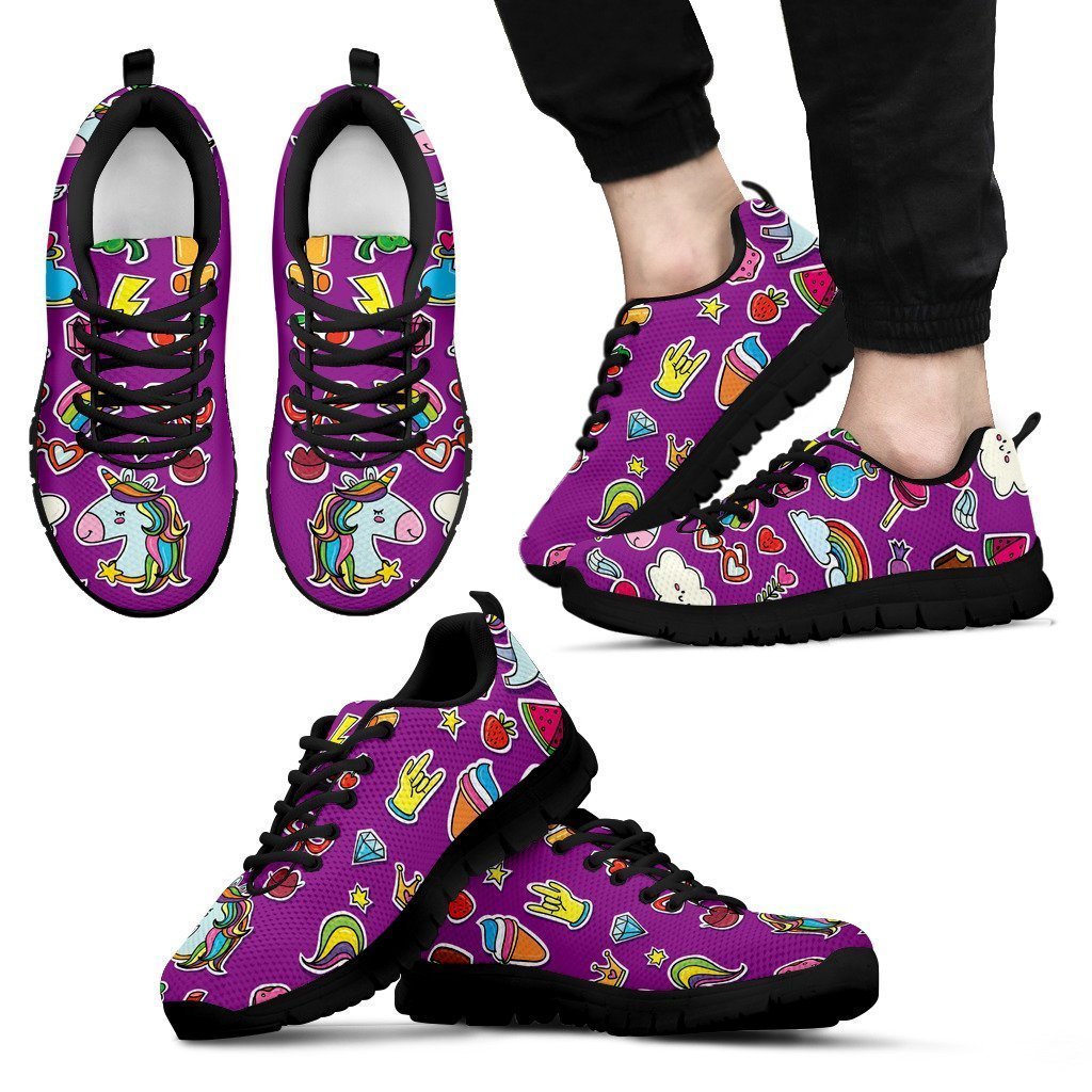 Purple Girly Unicorn Pattern Print Men's Sneakers