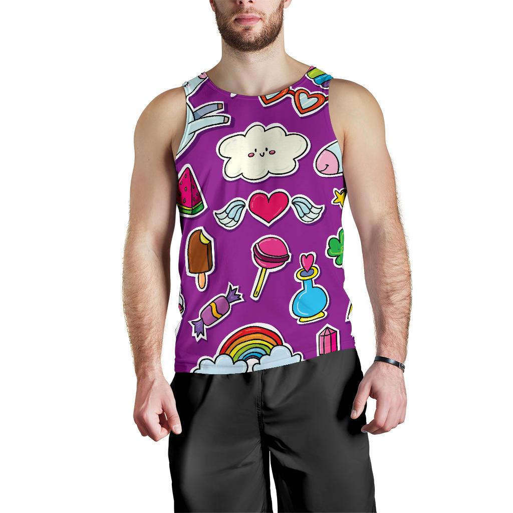 Purple Girly Unicorn Pattern Print Men's Tank Top