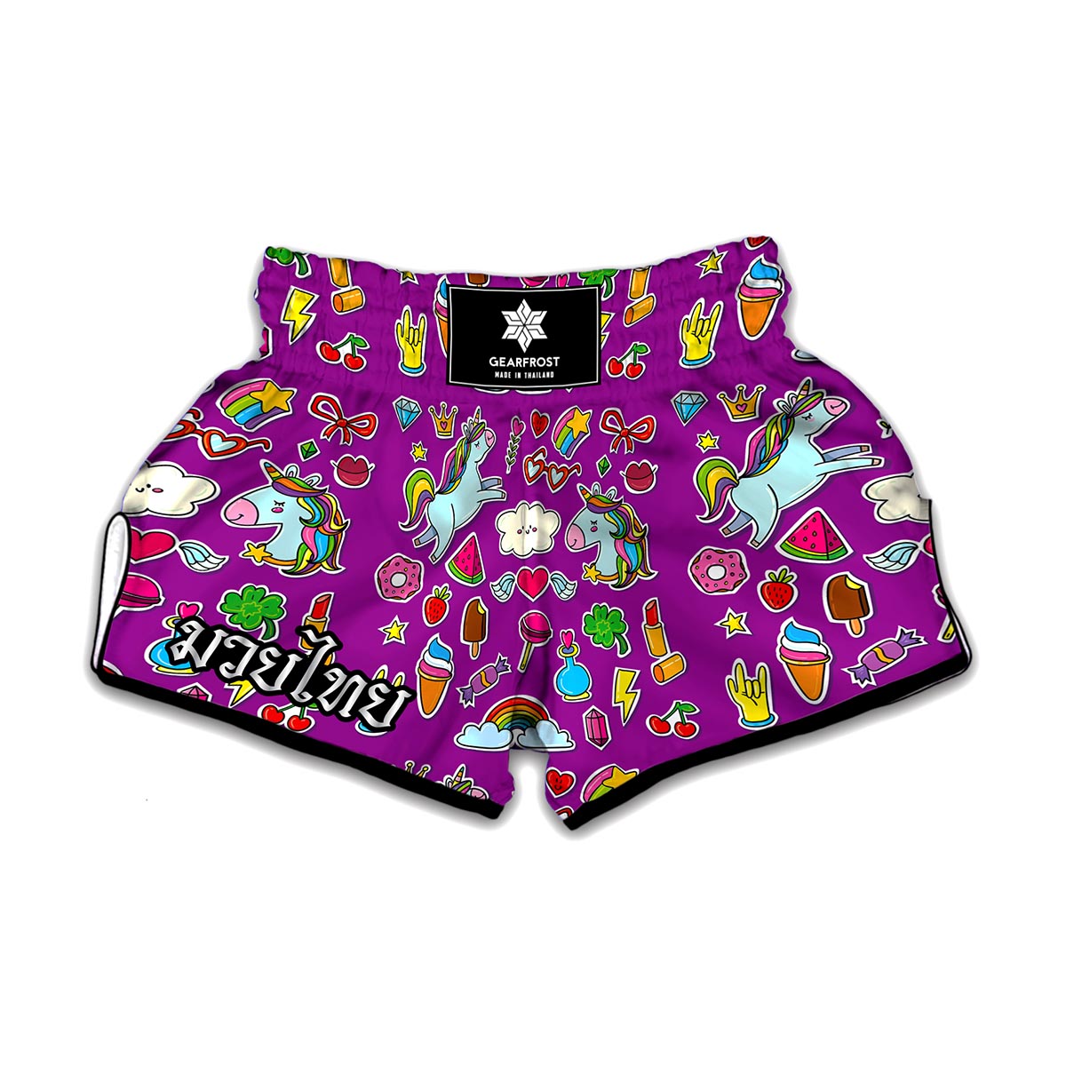 Purple Girly Unicorn Pattern Print Muay Thai Boxing Shorts