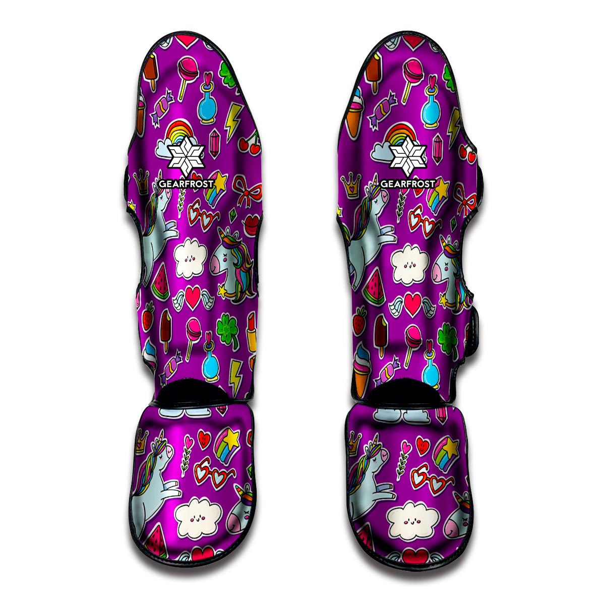 Purple Girly Unicorn Pattern Print Muay Thai Shin Guards