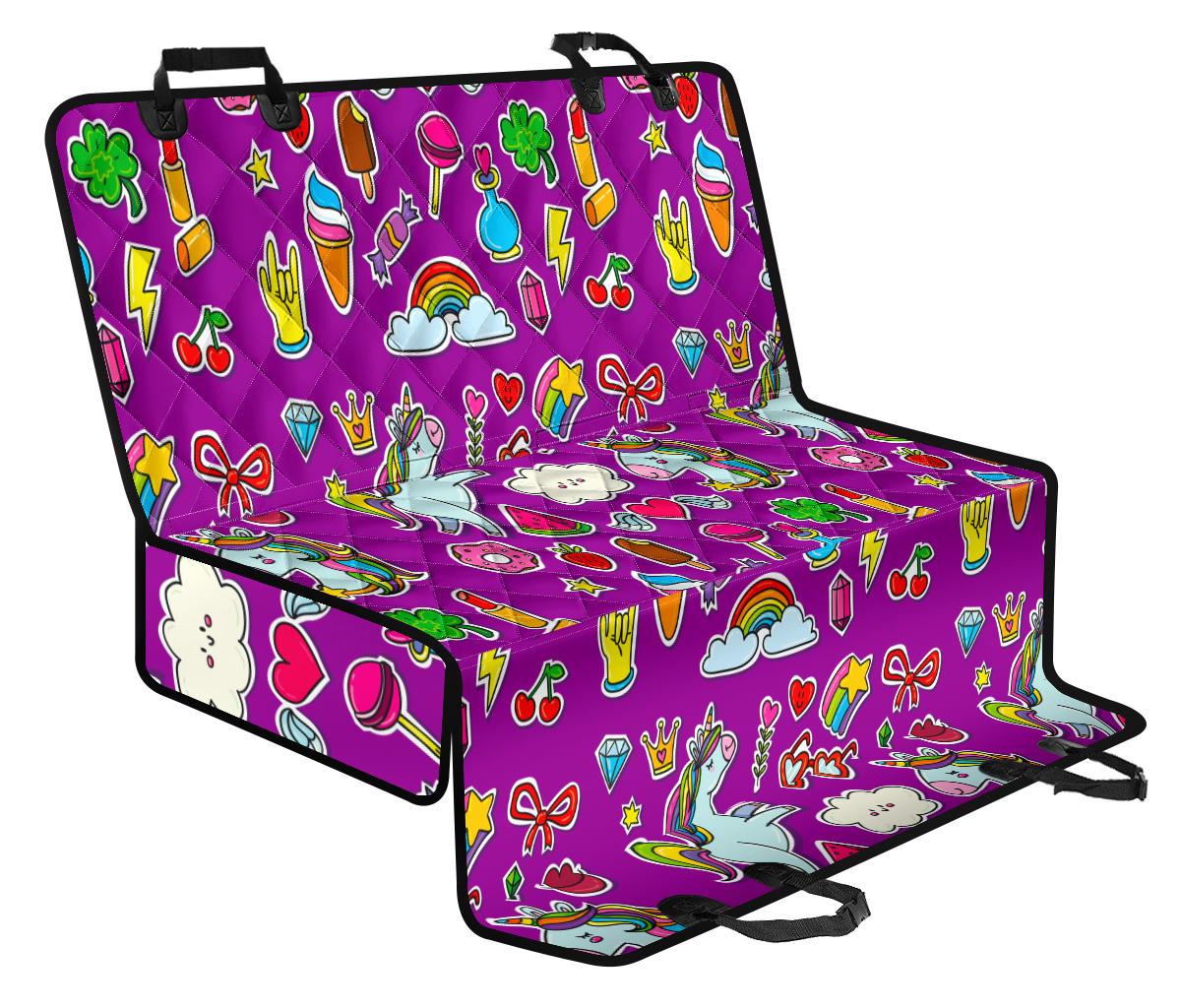 Purple Girly Unicorn Pattern Print Pet Car Back Seat Cover