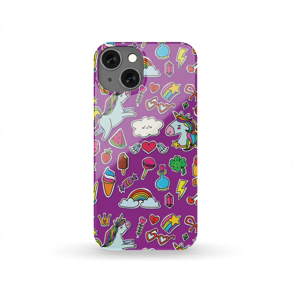 Purple Girly Unicorn Pattern Print Phone Case