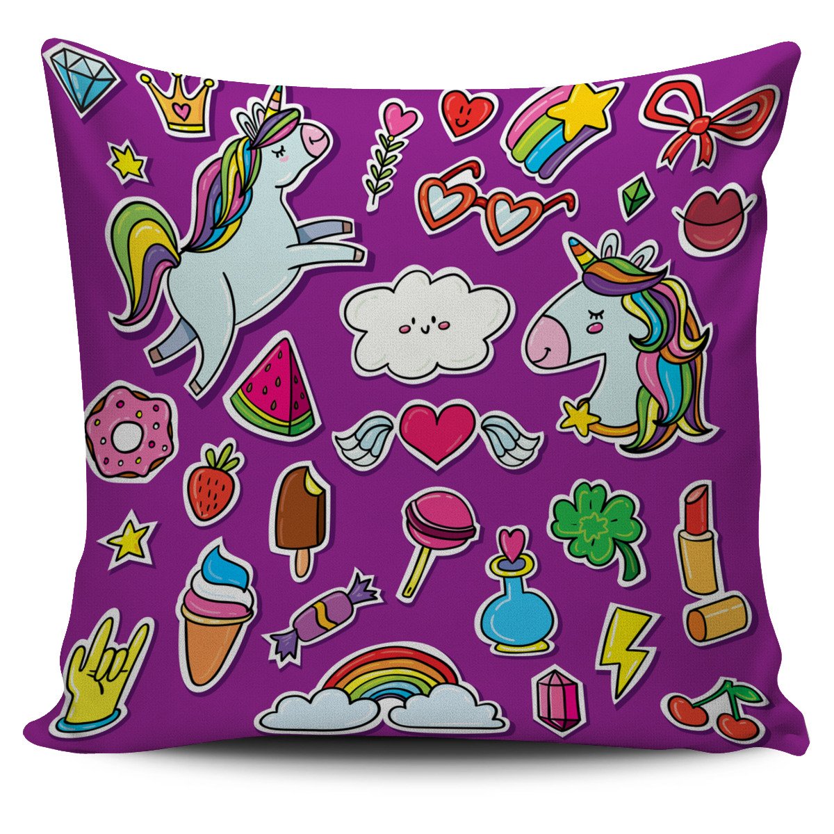 Purple Girly Unicorn Pattern Print Pillow Cover