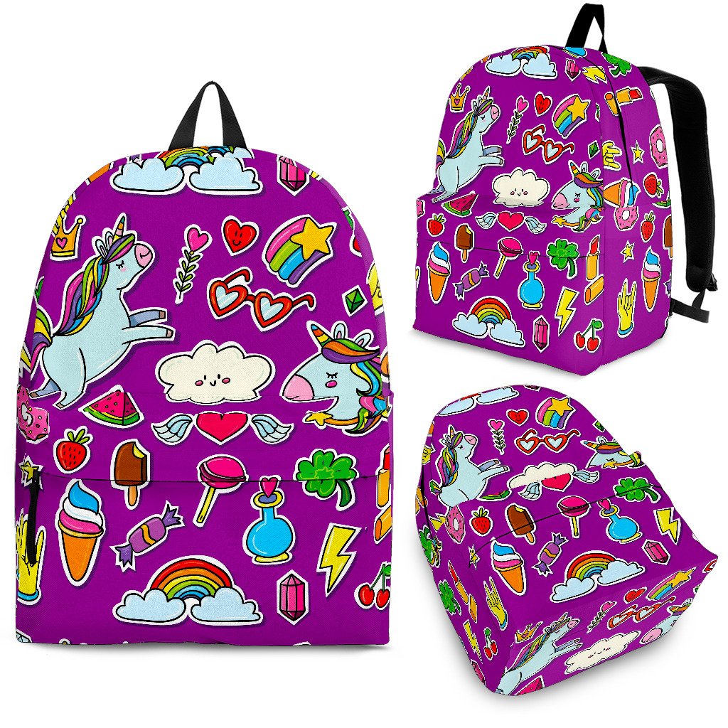 Purple Girly Unicorn Pattern Print School Backpack