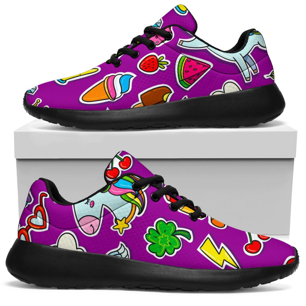 Purple Girly Unicorn Pattern Print Sport Sneakers