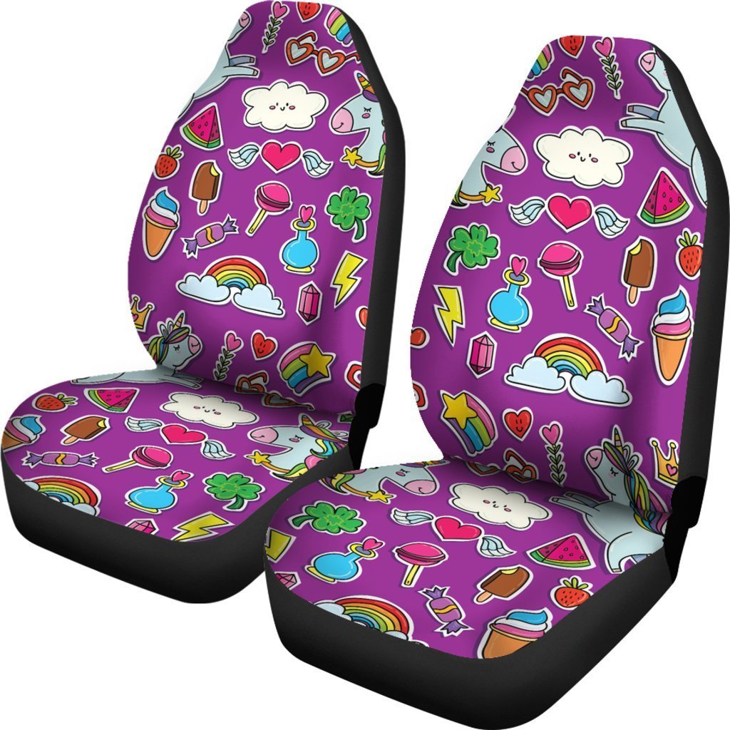 Purple Girly Unicorn Pattern Print Universal Fit Car Seat Covers