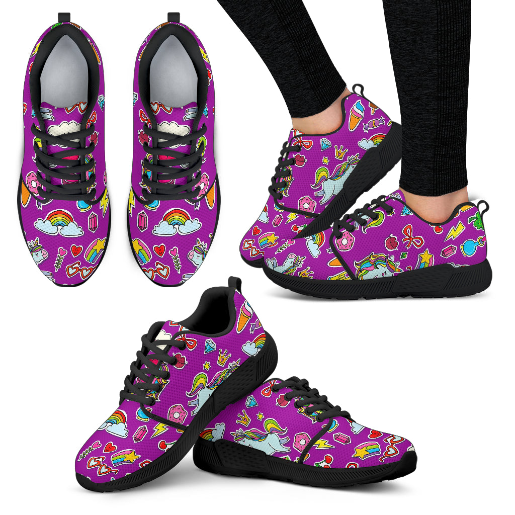 Purple Girly Unicorn Pattern Print Women's Athletic Shoes