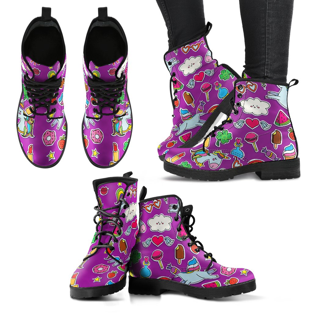 Purple Girly Unicorn Pattern Print Women's Boots