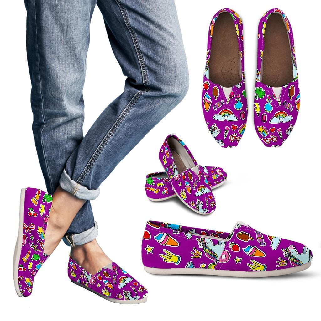 Purple Girly Unicorn Pattern Print Women's Casual Canvas Shoes