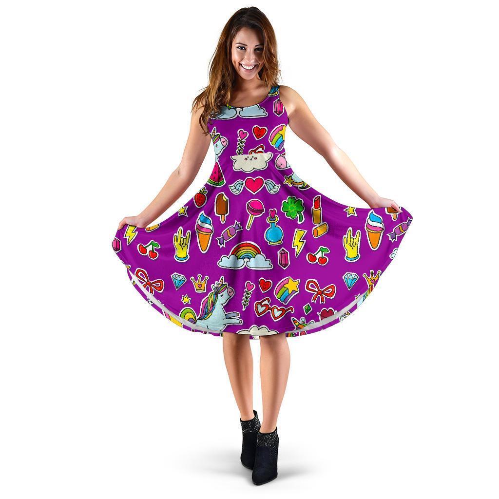 Purple Girly Unicorn Pattern Print Women's Dress