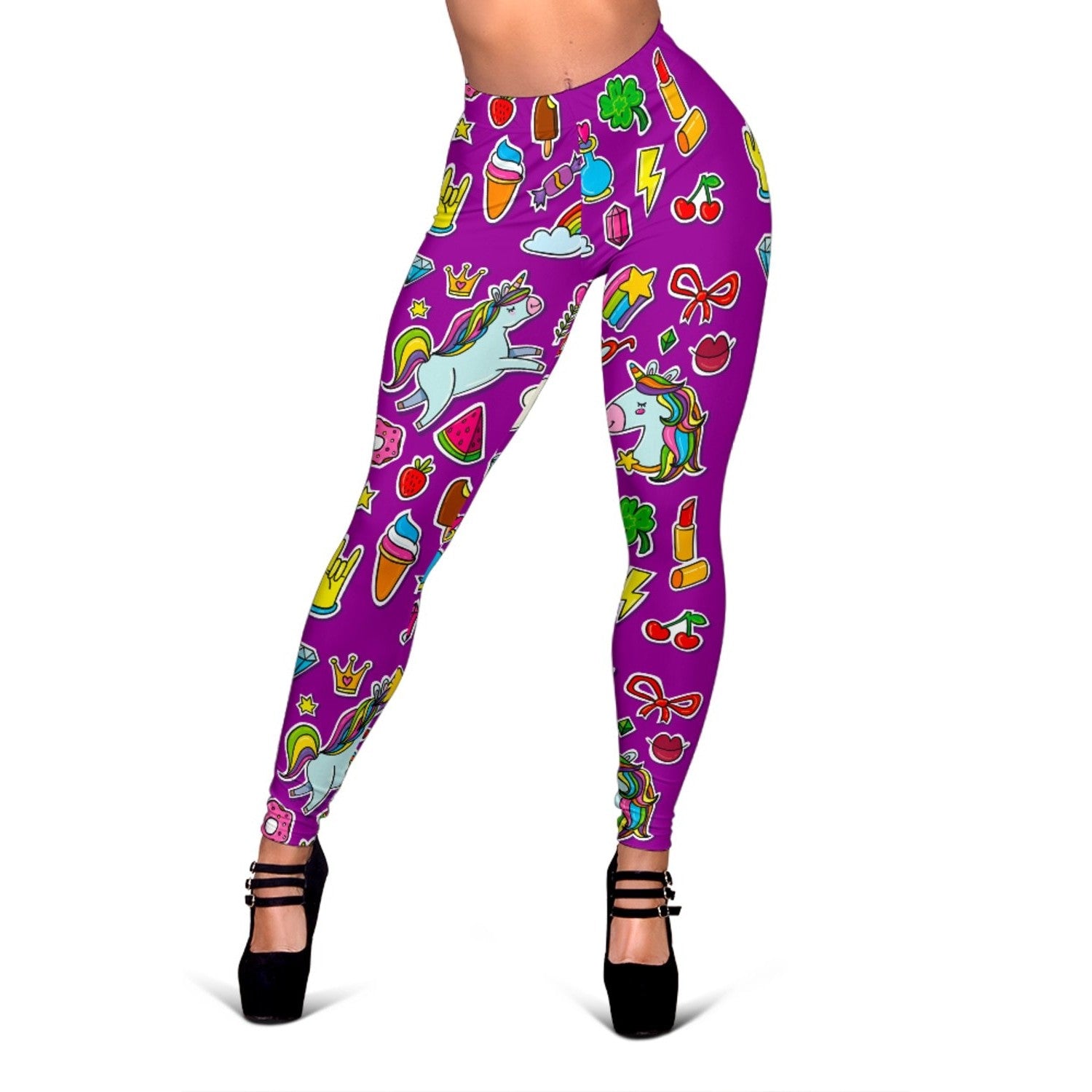 Purple Girly Unicorn Pattern Print Women's Leggings