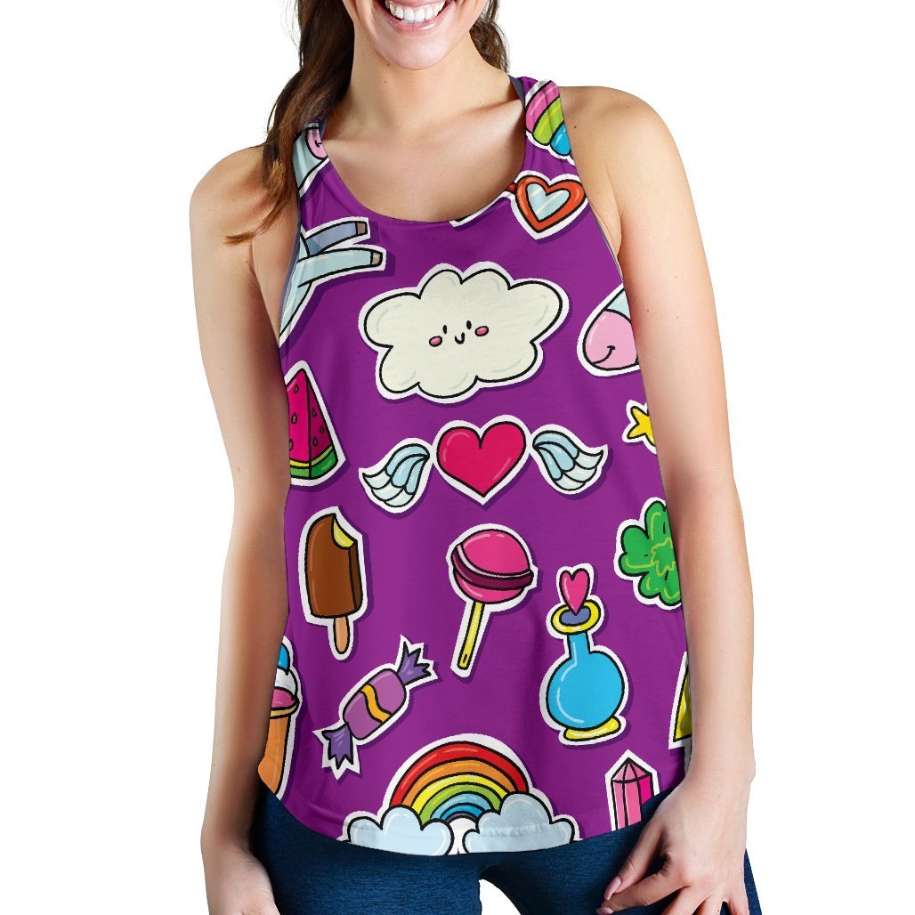 Purple Girly Unicorn Pattern Print Women's Racerback Tank Top