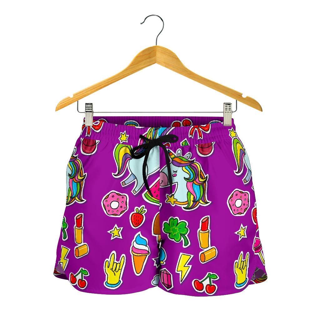 Purple Girly Unicorn Pattern Print Women's Shorts