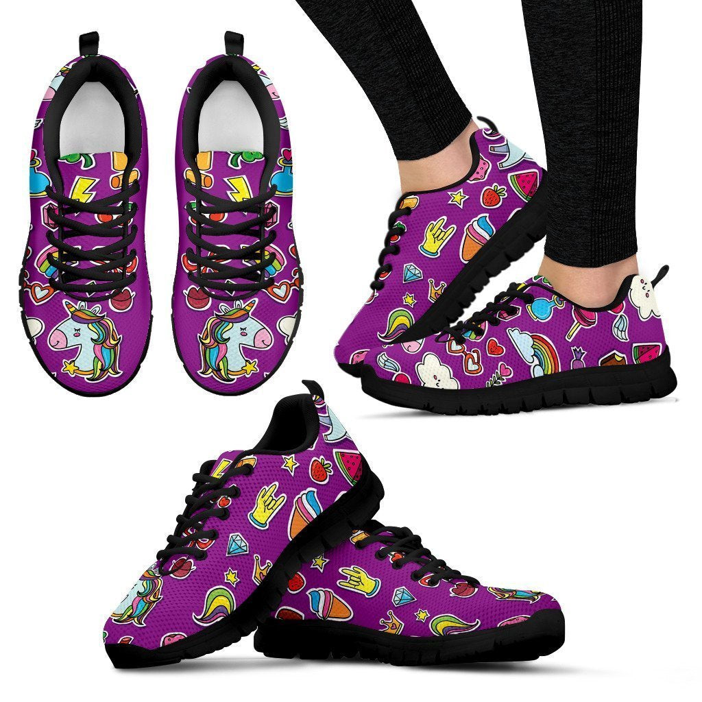 Purple Girly Unicorn Pattern Print Women's Sneakers