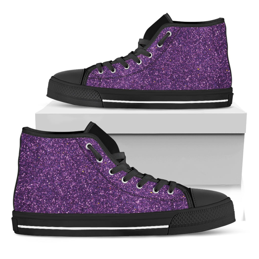 Purple Glitter Texture Print Black High Top Shoes