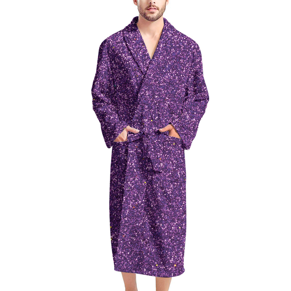 Purple Glitter Texture Print Men's Bathrobe