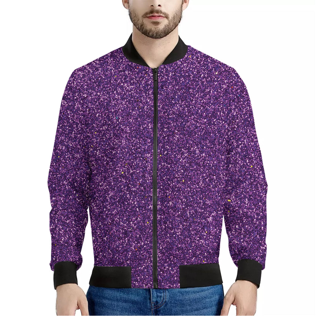 Purple Glitter Texture Print Men's Bomber Jacket