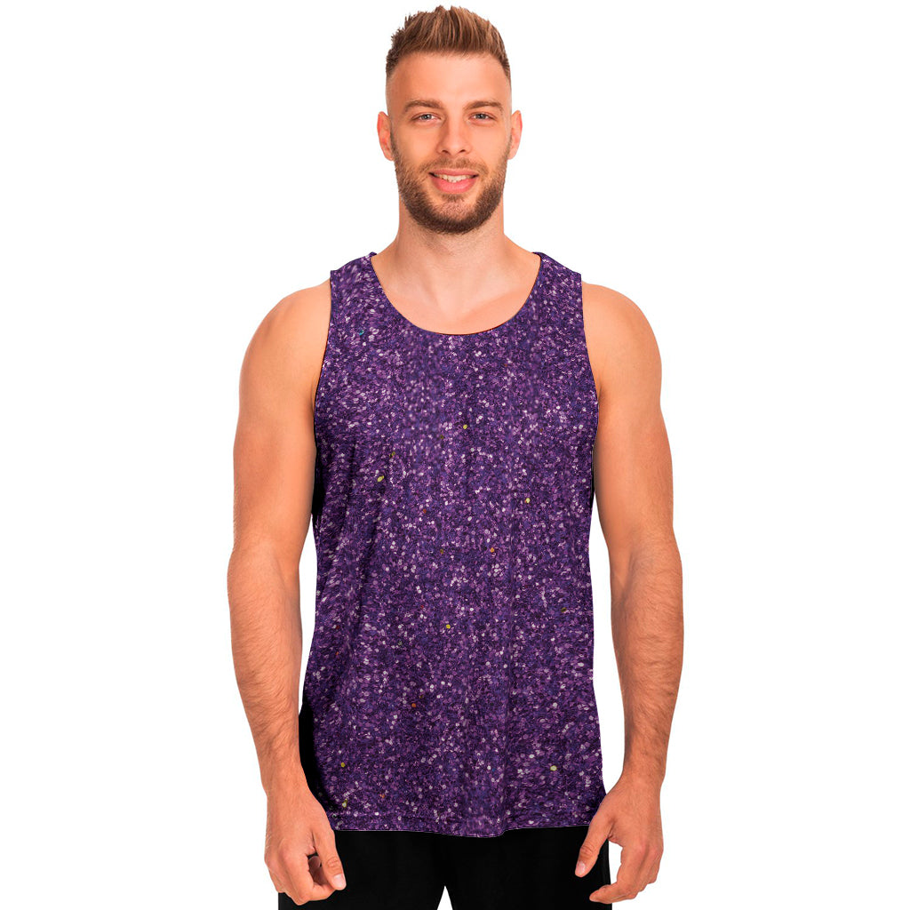 Purple Glitter Texture Print Men's Tank Top