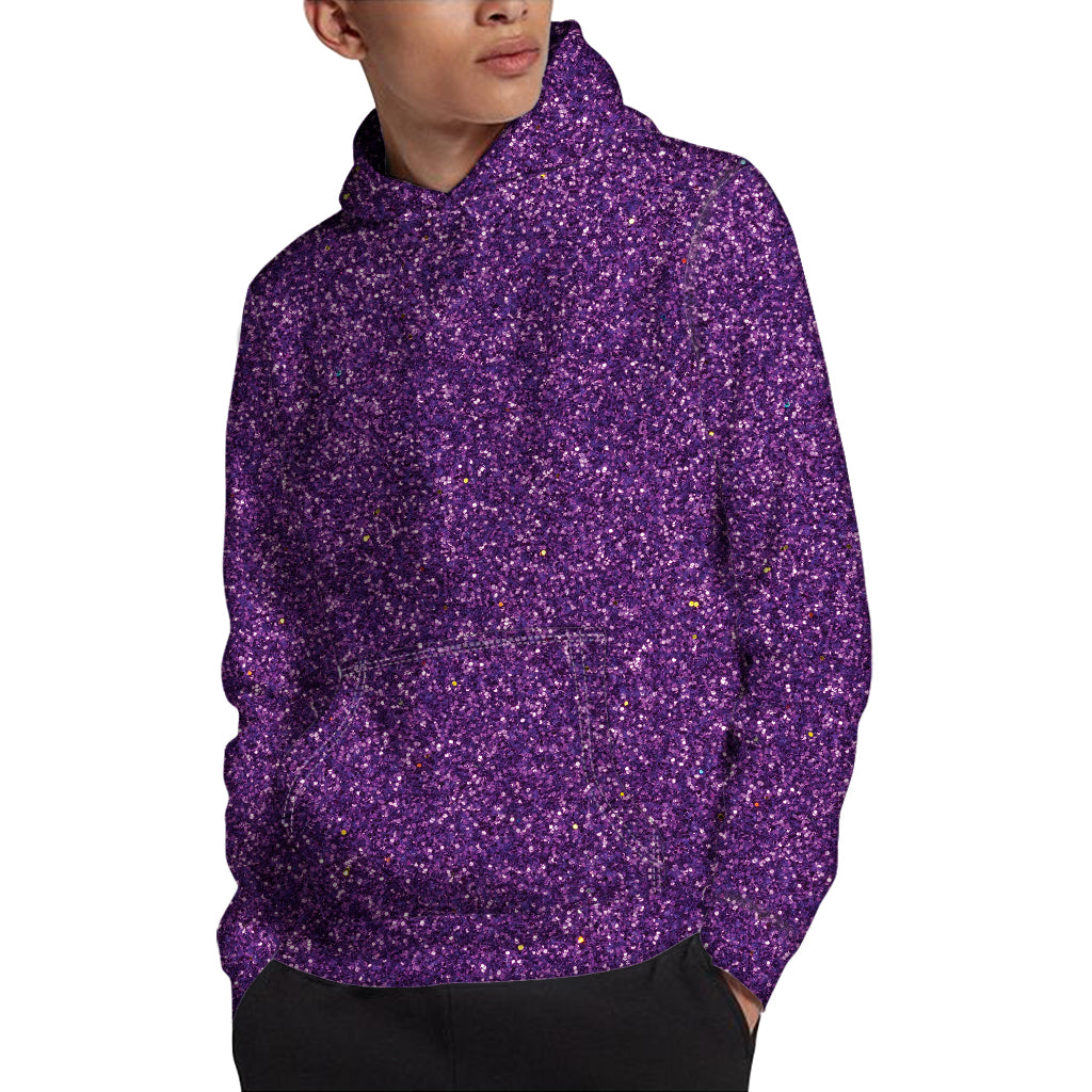 Purple Glitter Texture Print Pullover Hoodie