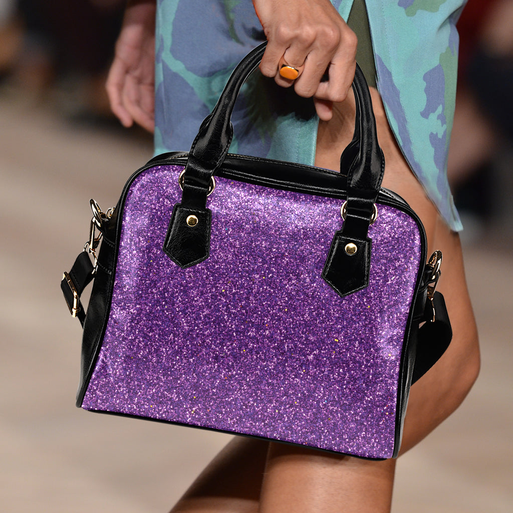 Purple Glitter Texture Print Shoulder Handbag