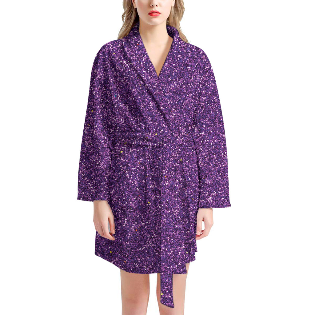 Purple Glitter Texture Print Women's Bathrobe