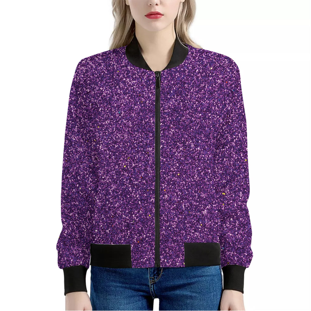 Purple Glitter Texture Print Women's Bomber Jacket