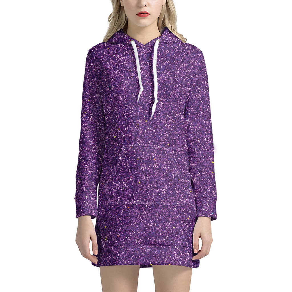 Purple Glitter Texture Print Women's Pullover Hoodie Dress