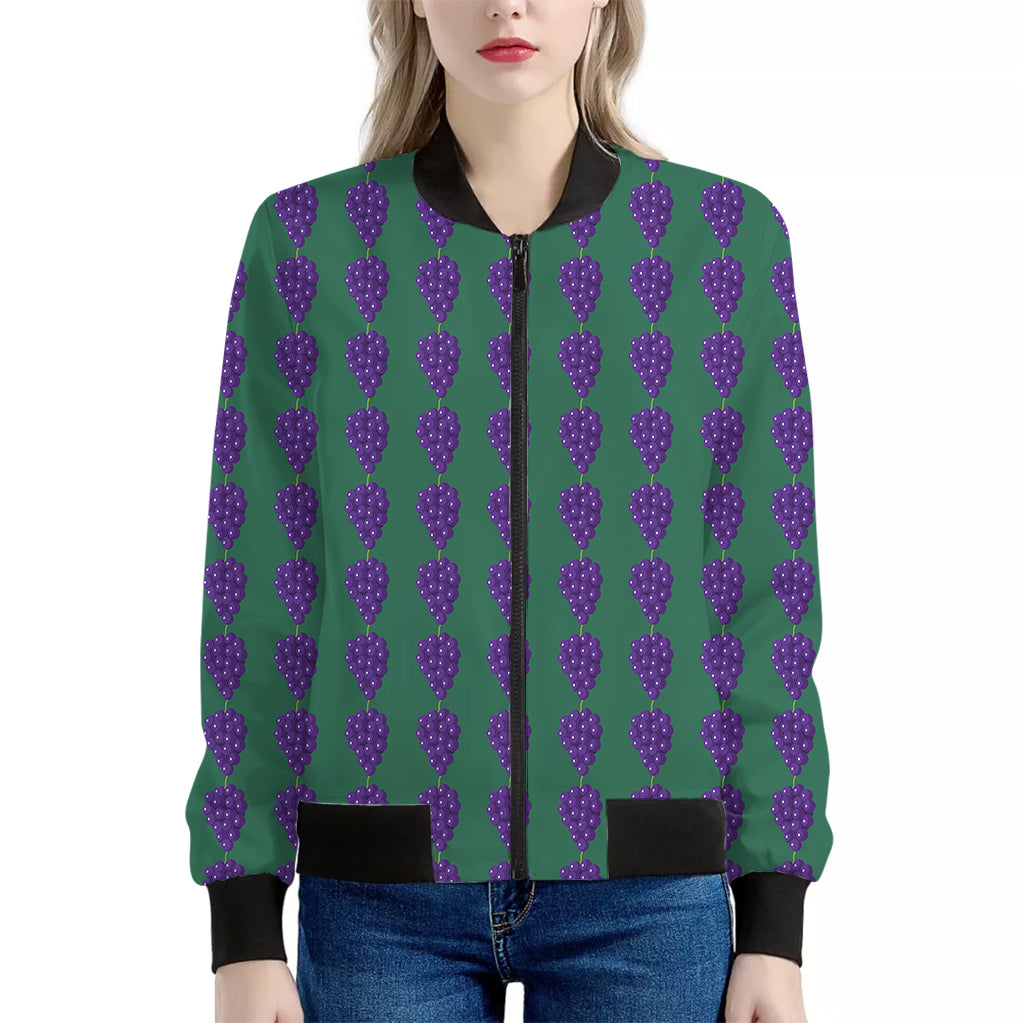 Purple Grape Pattern Print Women's Bomber Jacket