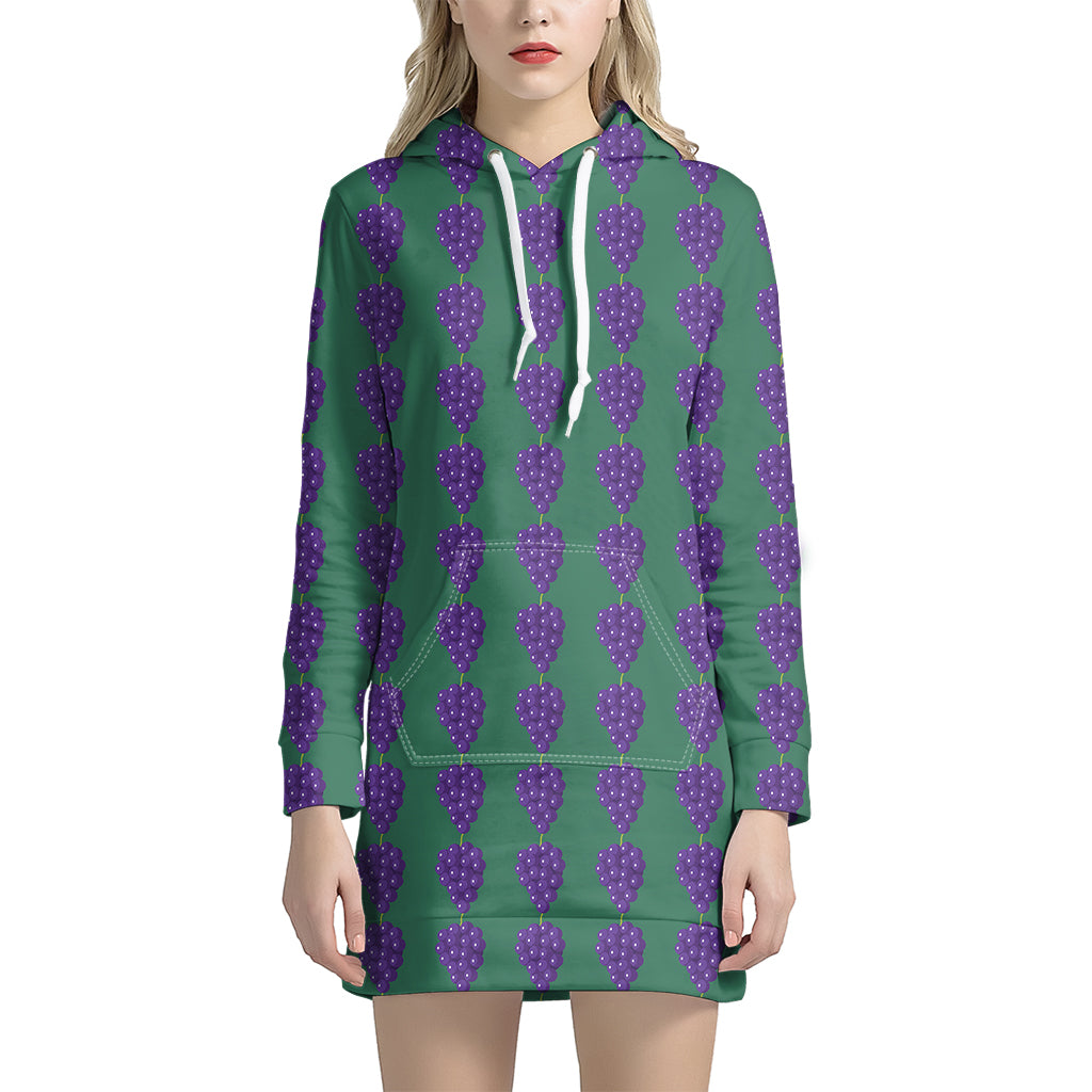 Purple Grape Pattern Print Women's Pullover Hoodie Dress