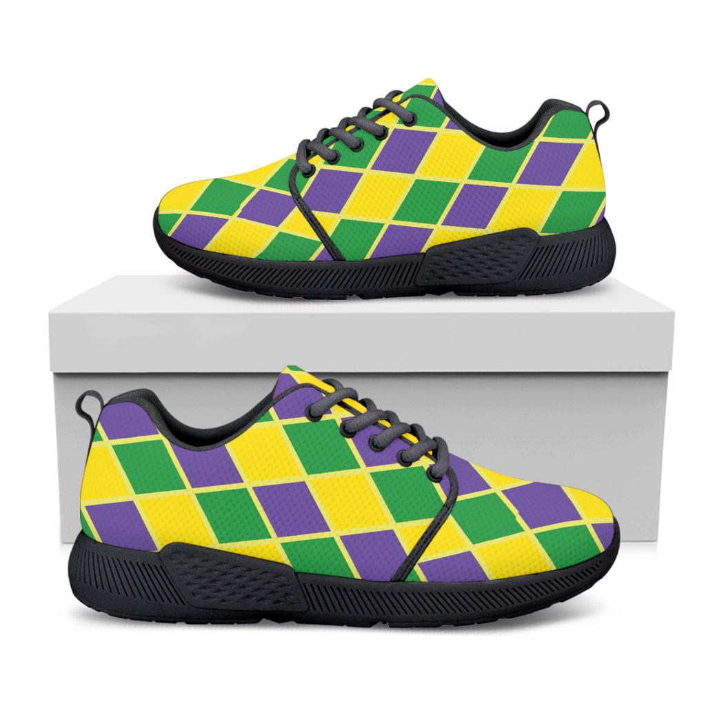 Purple Green And Yellow Mardi Gras Print Black Athletic Shoes