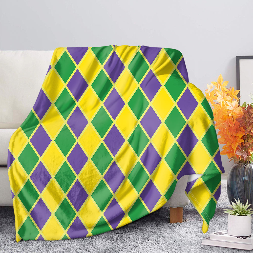 Purple Green And Yellow Mardi Gras Print Blanket