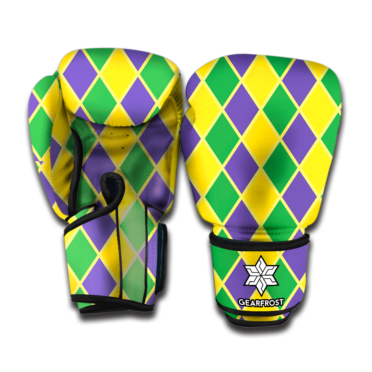 Purple Green And Yellow Mardi Gras Print Boxing Gloves