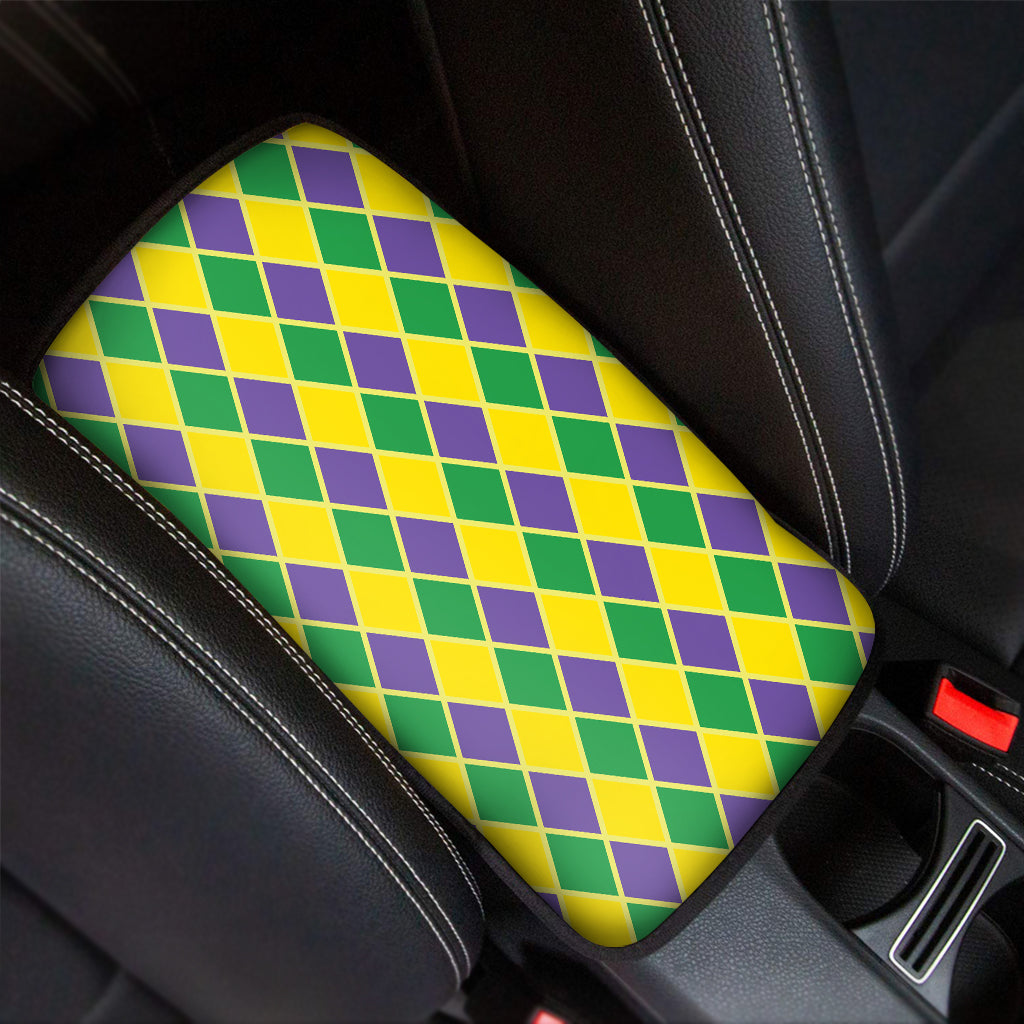 Purple Green And Yellow Mardi Gras Print Car Center Console Cover