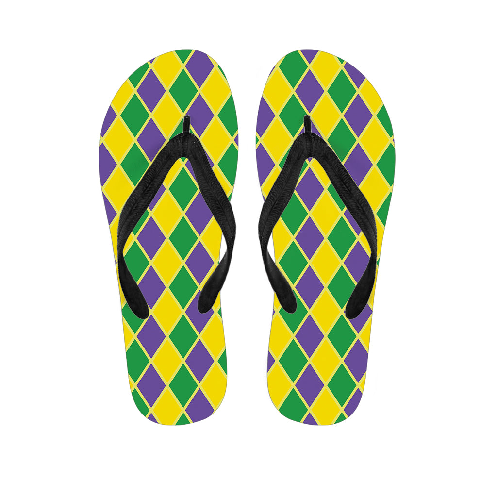 Purple Green And Yellow Mardi Gras Print Flip Flops