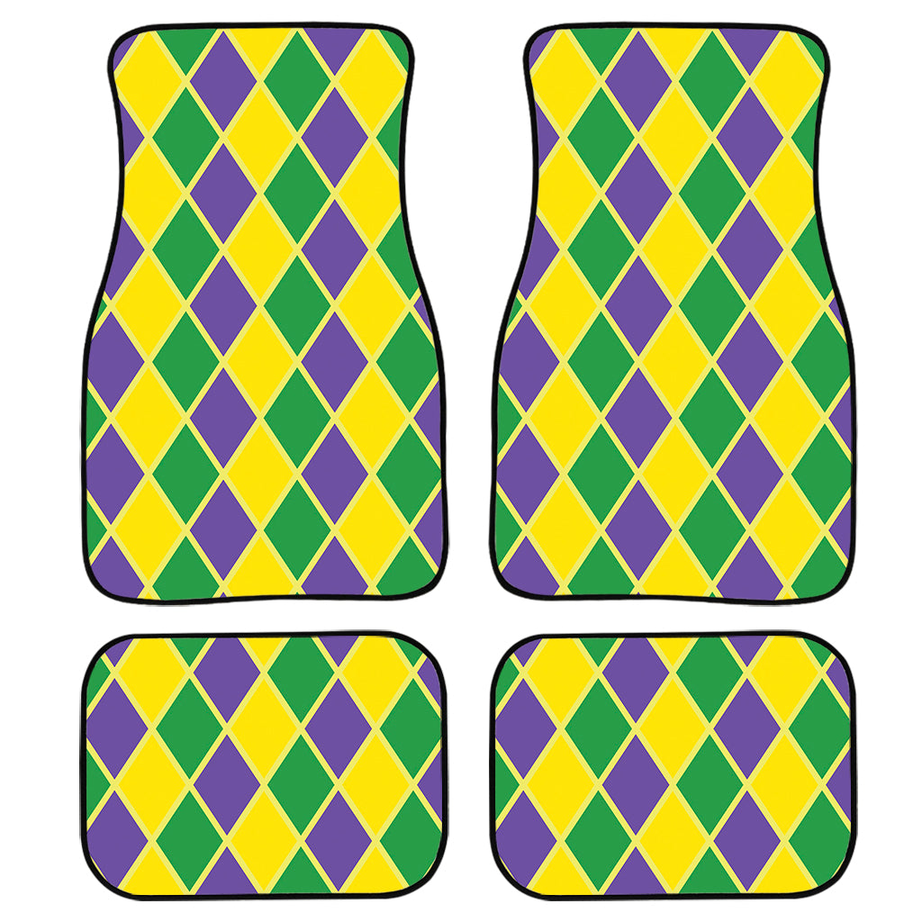 Purple Green And Yellow Mardi Gras Print Front and Back Car Floor Mats