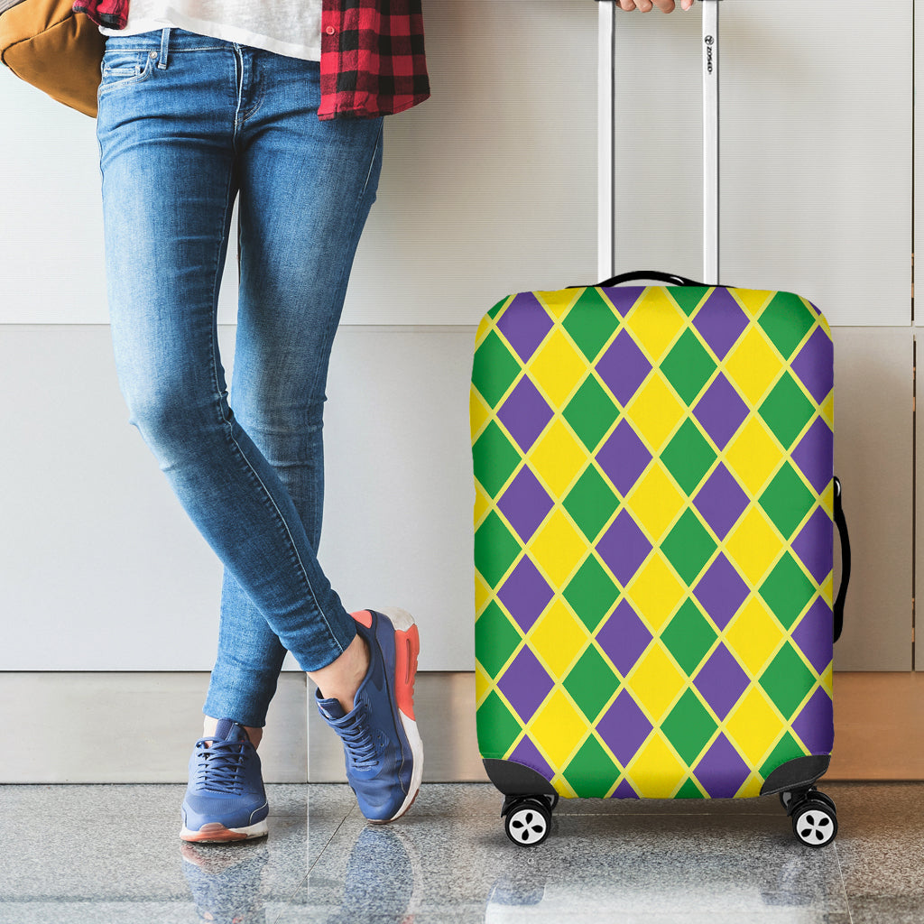 Purple Green And Yellow Mardi Gras Print Luggage Cover