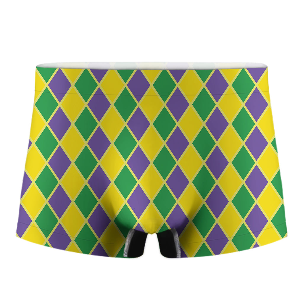 Purple Green And Yellow Mardi Gras Print Men's Boxer Briefs