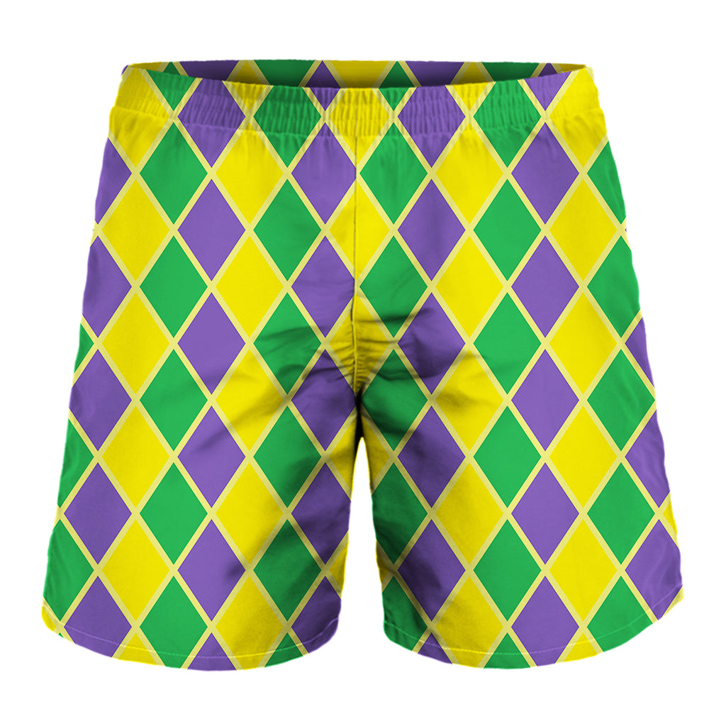 Purple Green And Yellow Mardi Gras Print Men's Shorts