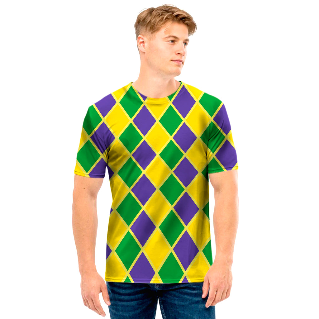 Purple Green And Yellow Mardi Gras Print Men's T-Shirt