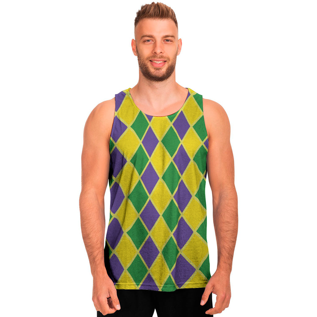 Purple Green And Yellow Mardi Gras Print Men's Tank Top