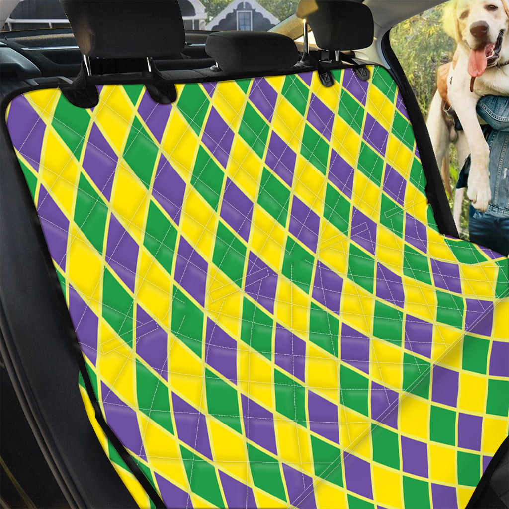 Purple Green And Yellow Mardi Gras Print Pet Car Back Seat Cover