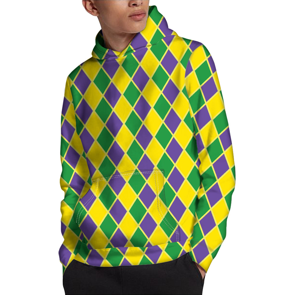 Purple Green And Yellow Mardi Gras Print Pullover Hoodie