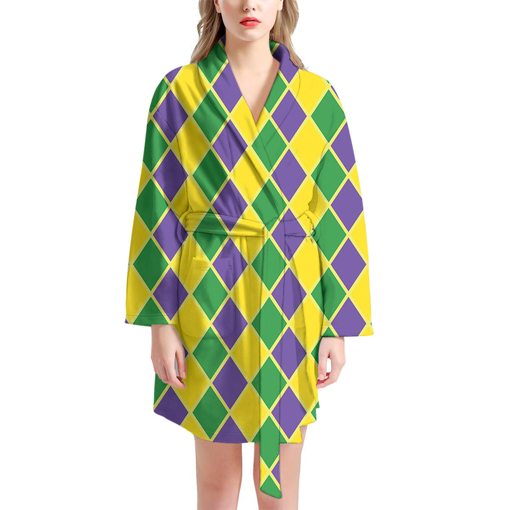 Purple Green And Yellow Mardi Gras Print Women's Bathrobe