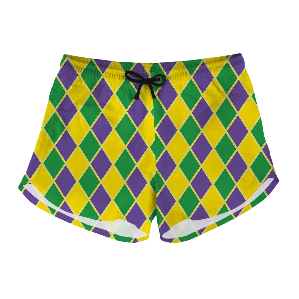 Purple Green And Yellow Mardi Gras Print Women's Shorts